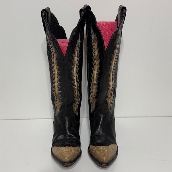 Tony Lama Vintage Black Leather Snake Cowboy Boots - Picture 4 of 17